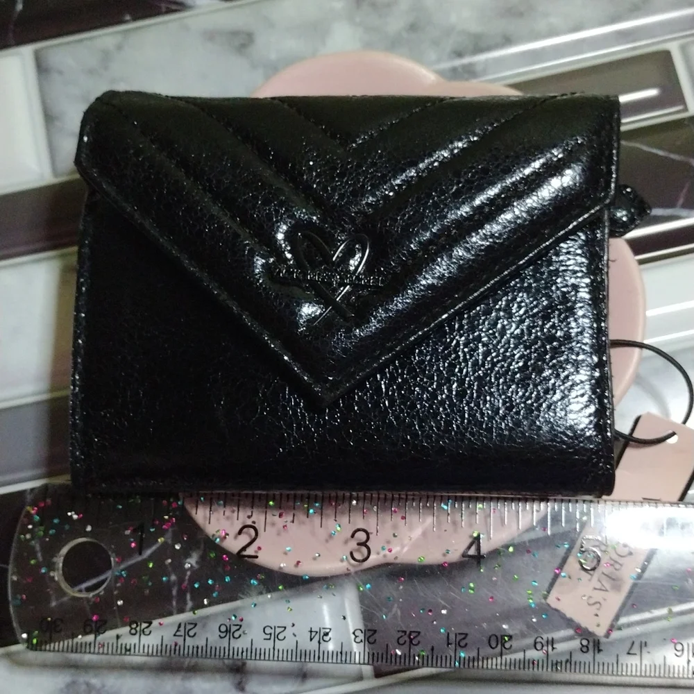 Victoria's Secret Black Faux Patent Leather Quilted  Wallet NWT